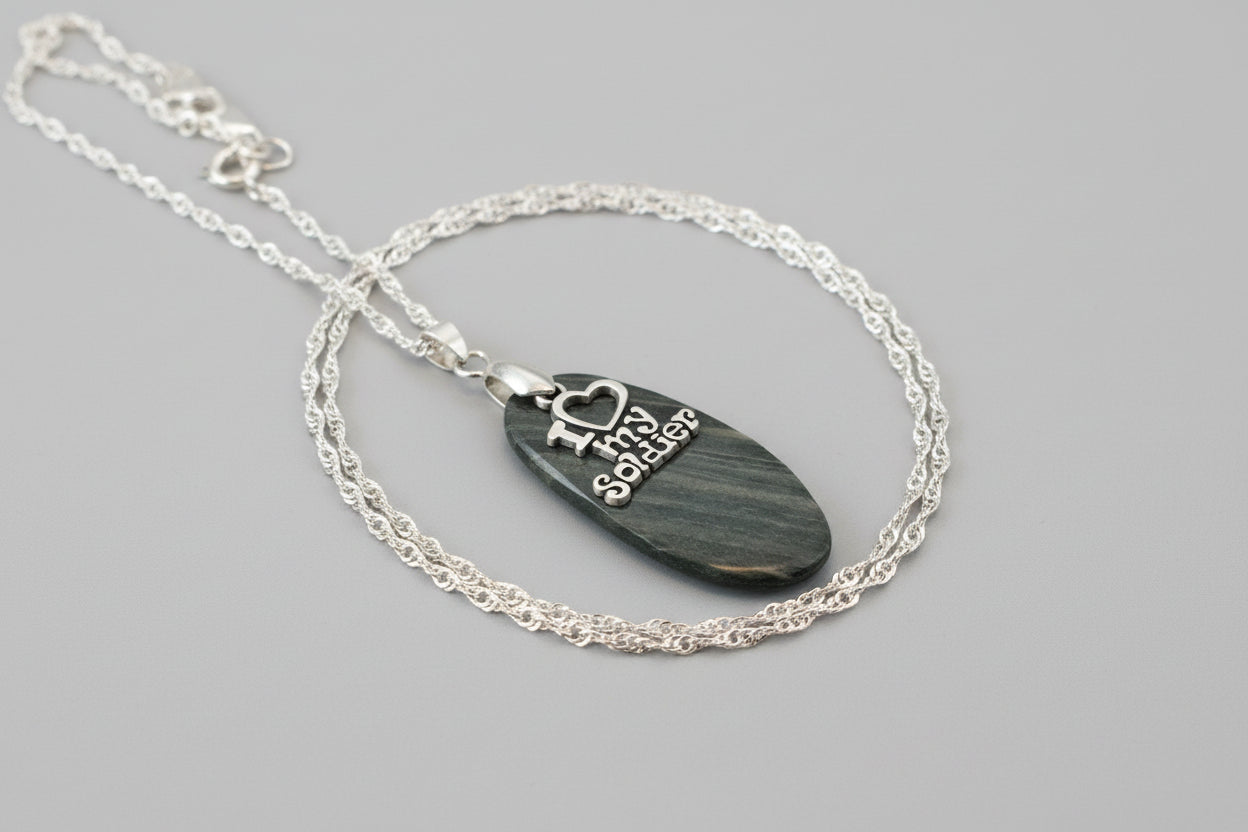 Banded Slate "I love my soldier" Necklace